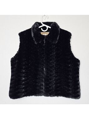 Painted Pony Fux Fur Black Fuzzy Vest Women's Size Large